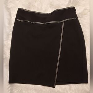 White House Black Market Mock Wrap Mini Skirt Faux Leather Trim In Black Size 2
